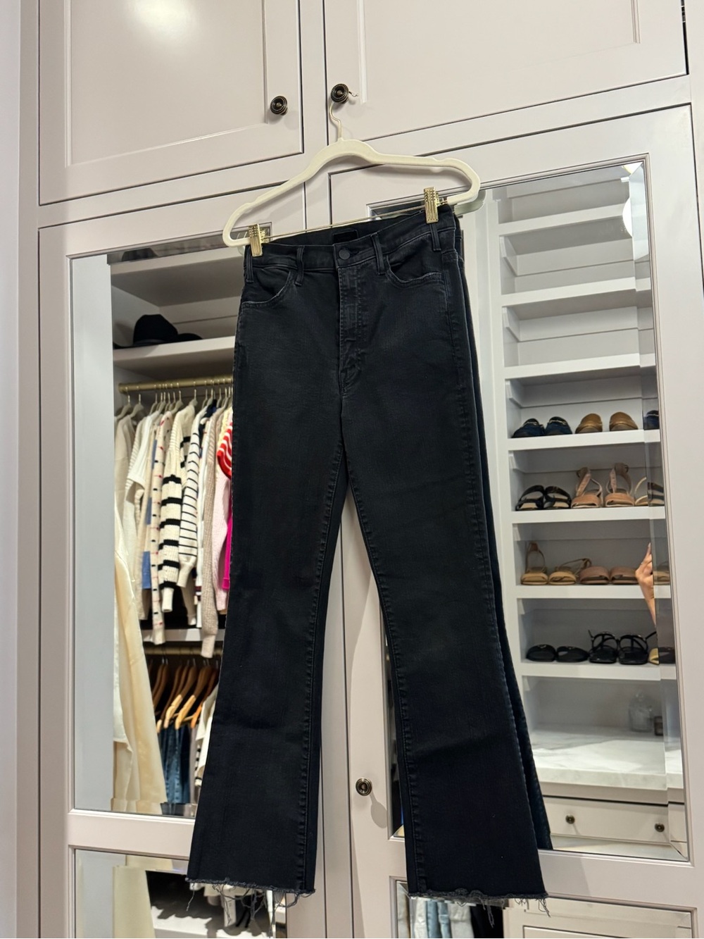 MOTHER Black Flared Jeans with Raw Hem